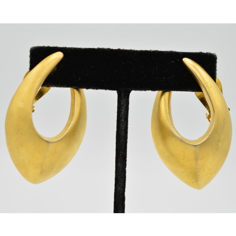 Givenchy Vintage Clip On Earrings Brushed Gold Chunky Runway Signed 1980s BinH